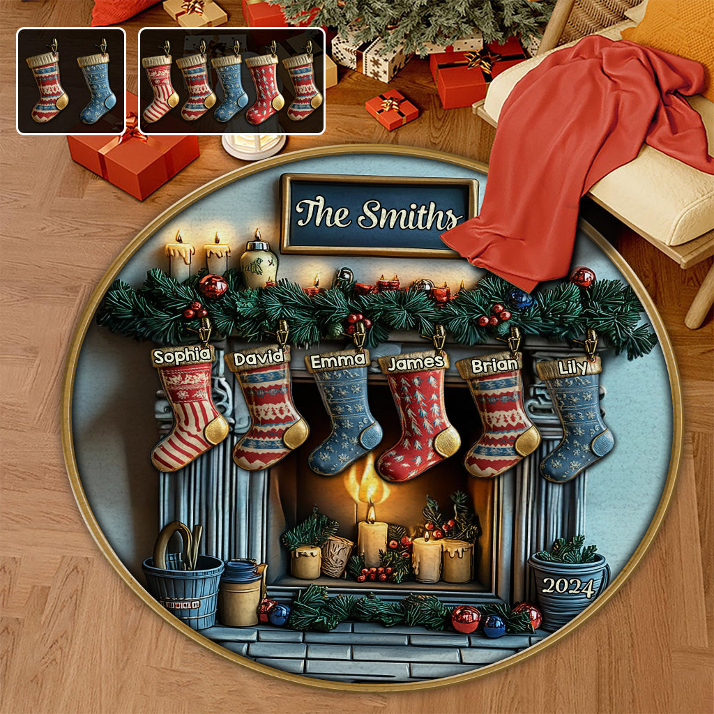 Joyeux Noël - Tapis rond familial personnalisé