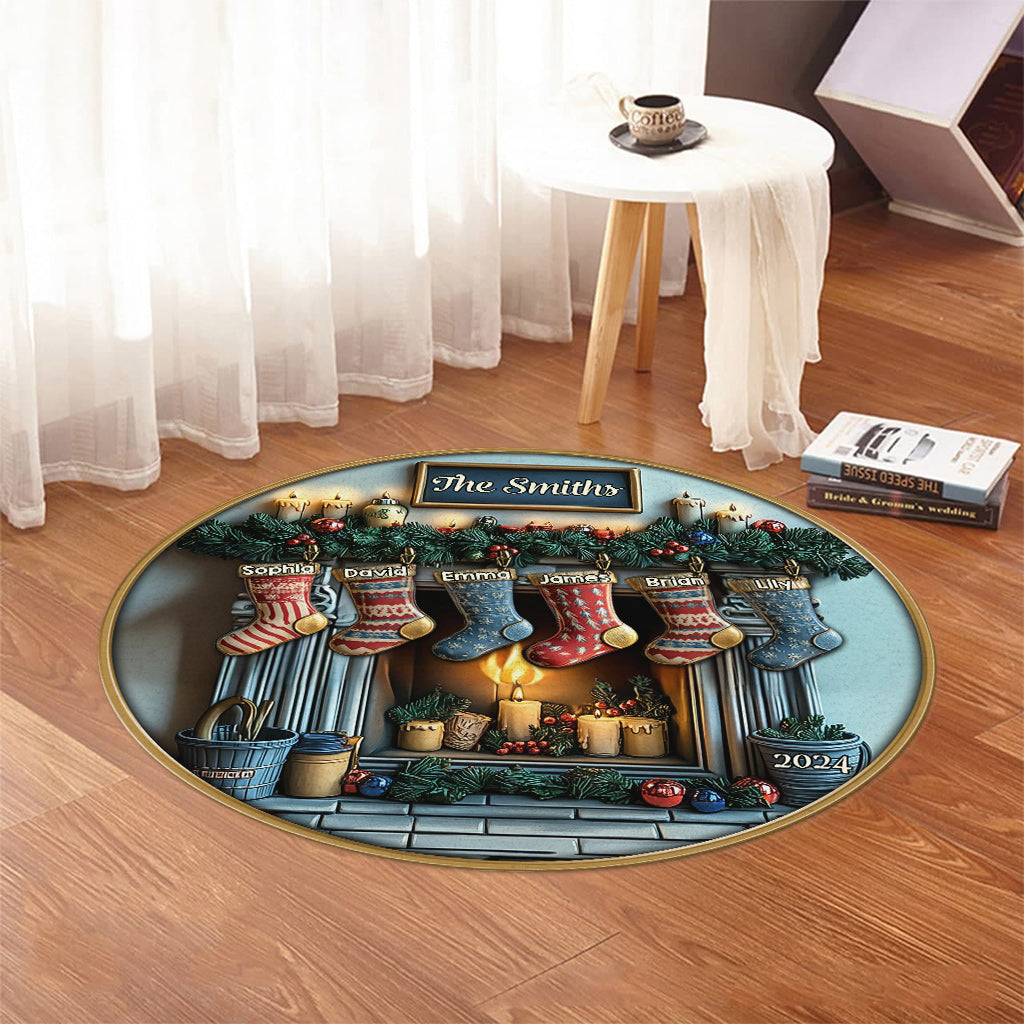 Joyeux Noël - Tapis rond familial personnalisé