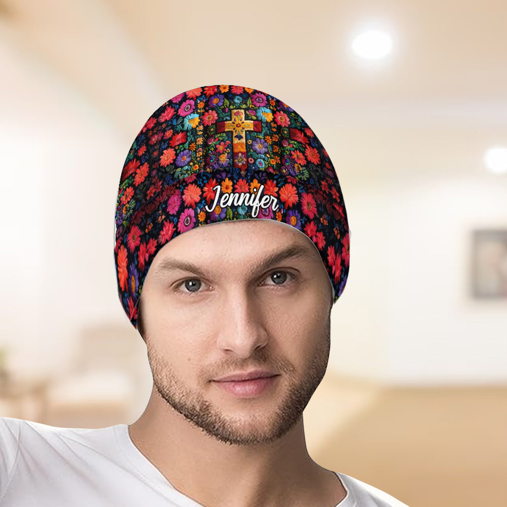 Personalisierte christliche Mütze mit Blumenkreuz