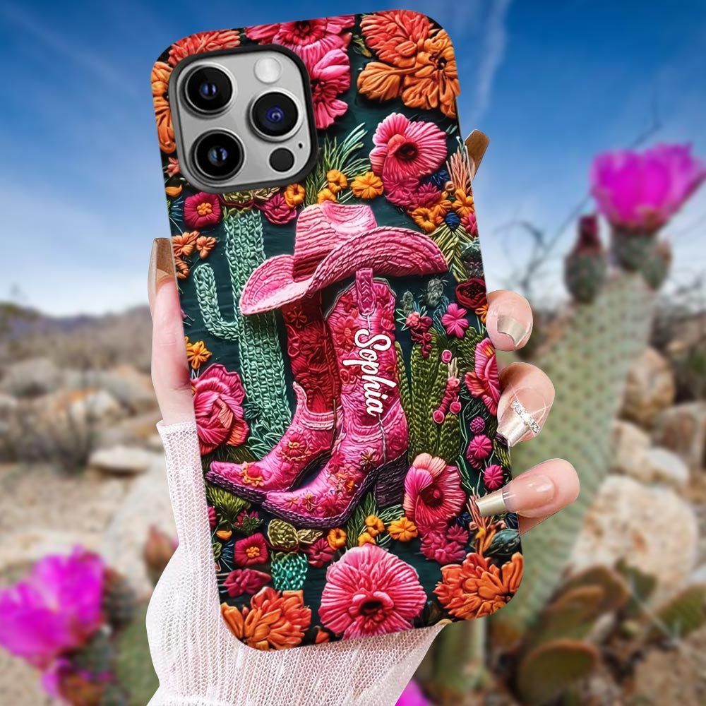Coque de téléphone personnalisée « Cowgirl rose » avec imprimé intégral