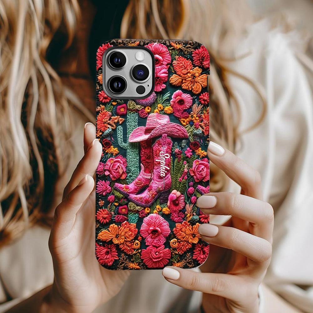 Coque de téléphone personnalisée « Cowgirl rose » avec imprimé intégral