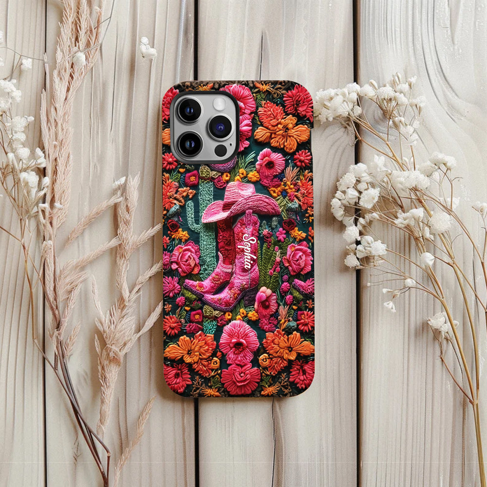 Coque de téléphone personnalisée « Cowgirl rose » avec imprimé intégral