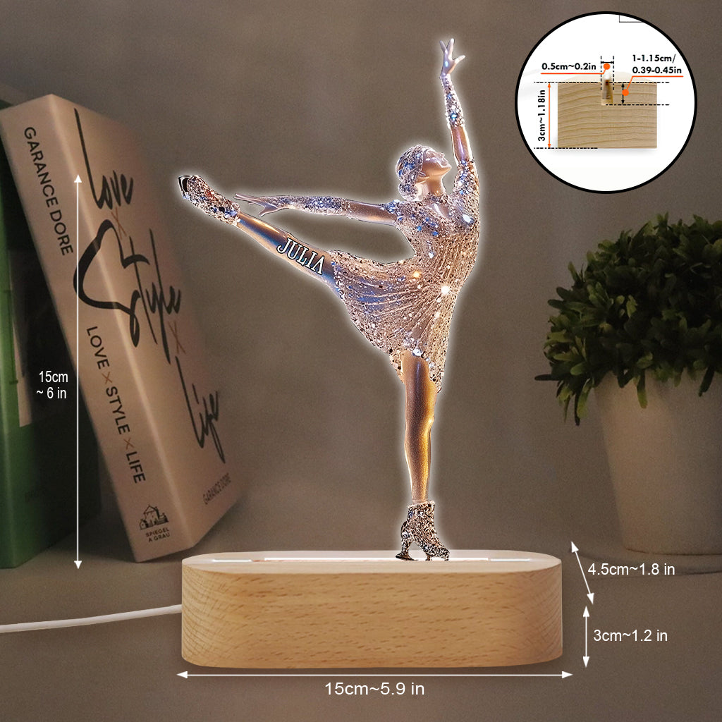 Plaque lumineuse personnalisée en forme de patineuse étincelante - Socle lumineux