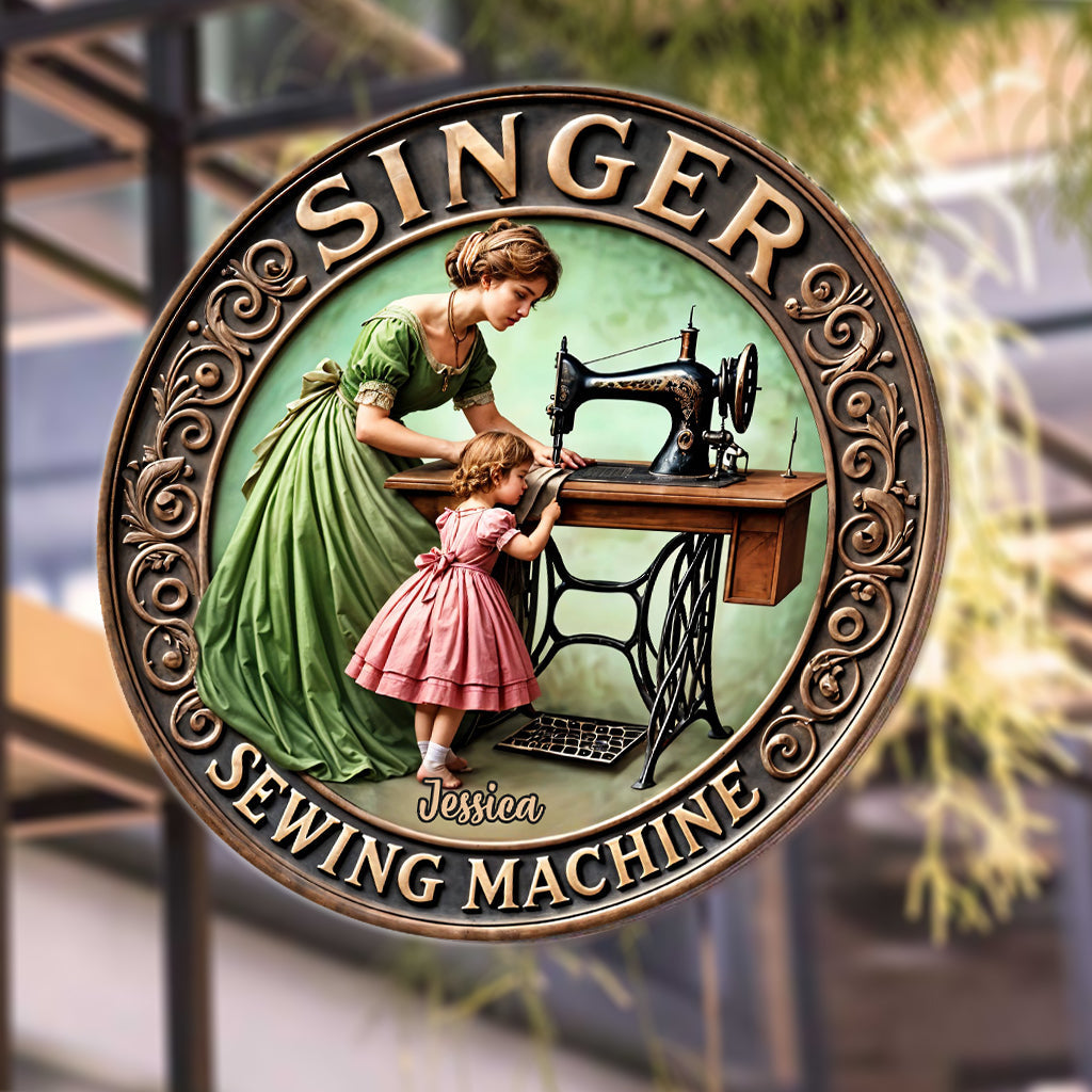 Singer Sewing Machine - Personalized Sewing Round Metal Sign