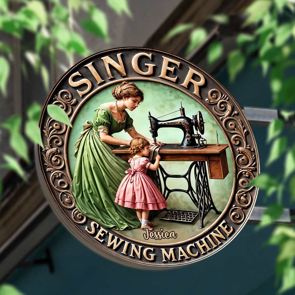 Singer Sewing Machine - Personalized Sewing Round Metal Sign