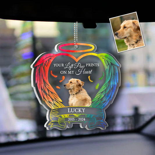You Left Paw Prints On My Heart - Personalized Dog Transparent Car Ornament