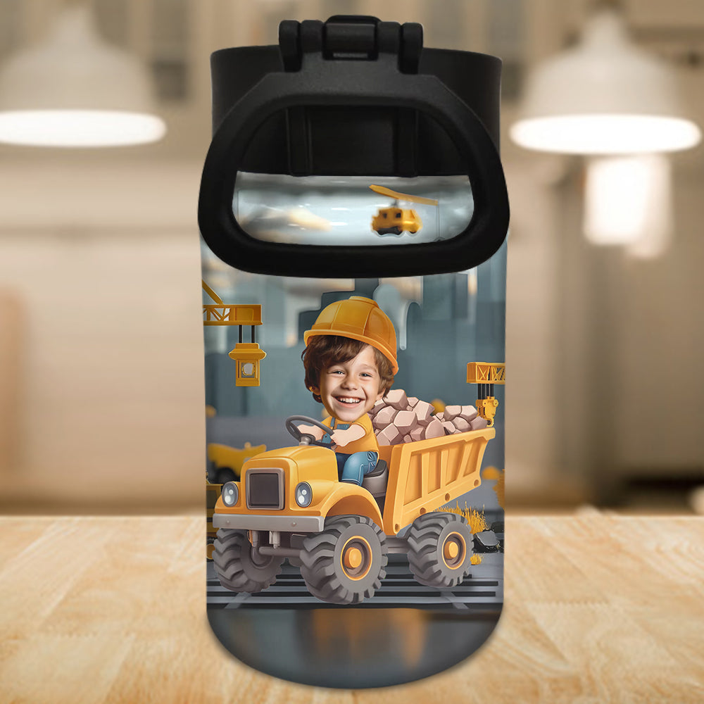 Construction Vehicle Alphabet Letters - Personalized Kid Kids Water Bottle