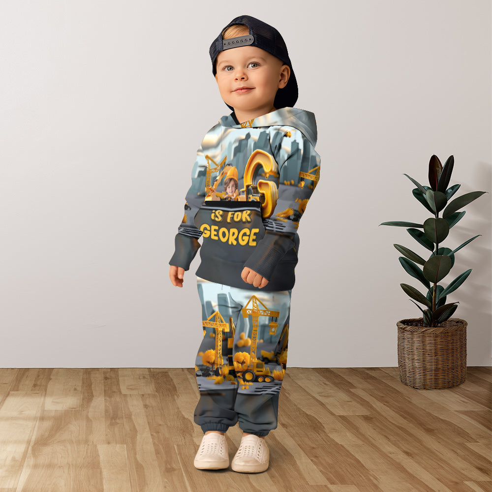 Construction Vehicle Alphabet Letters - Personalized Kid Kid Hoodie & Kid Jogger Sweatpants