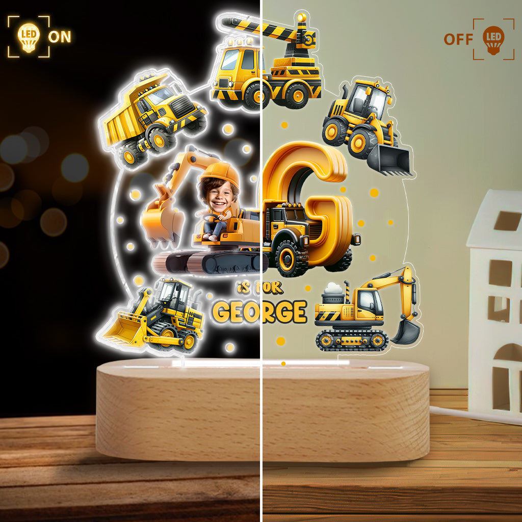 Construction Vehicle Alphabet - Personalized Kid Shaped Plaque Light Base