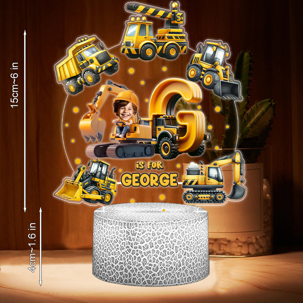 Construction Vehicle Alphabet - Personalized Kid Shaped Plaque Light Base