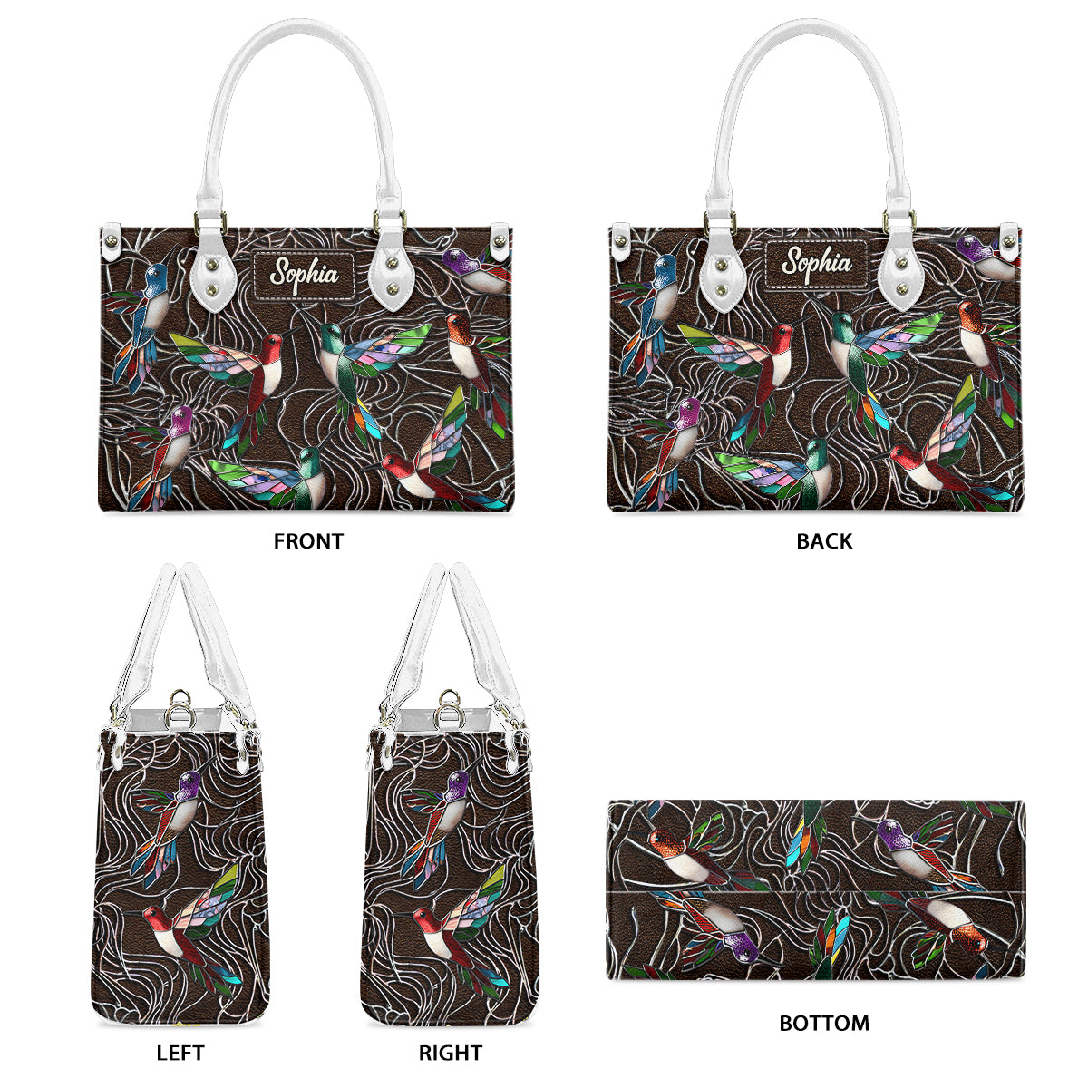 Family Members Hummingbirds Beautiful Birds - Personalized Family Leather Handbag