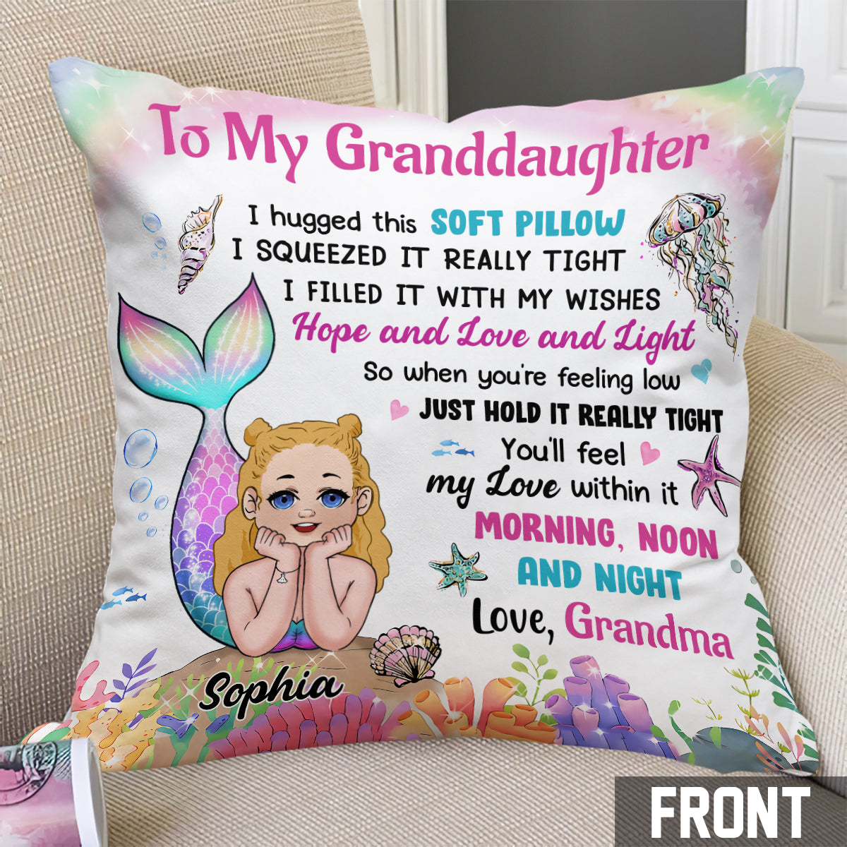 Personalized Granddaughter Daughter Mermaid Hug This Pillow - Personalized granddaughter Throw Pillow