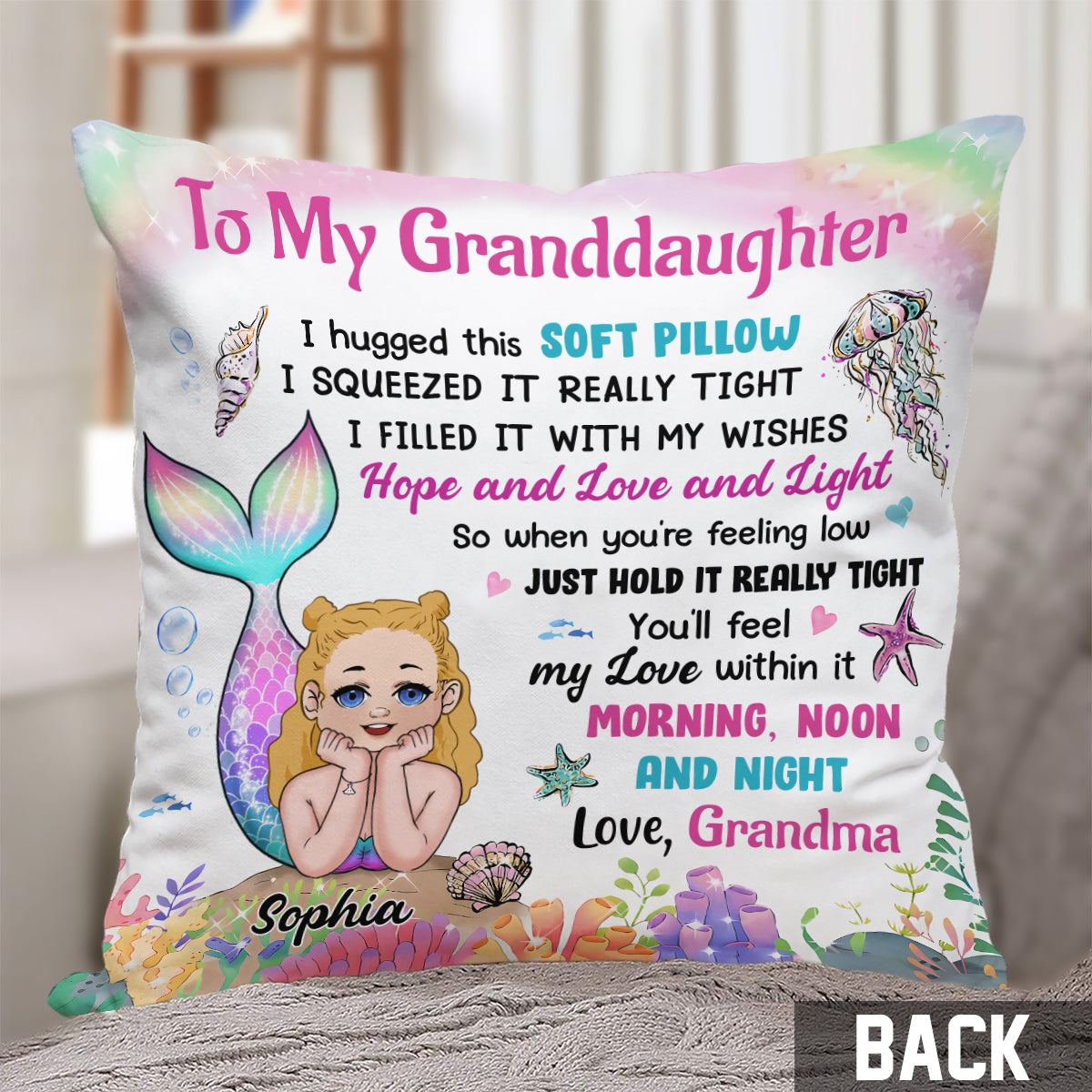 Personalized Granddaughter Daughter Mermaid Hug This Pillow - Personalized granddaughter Throw Pillow
