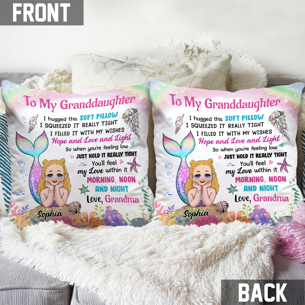 Personalized Granddaughter Daughter Mermaid Hug This Pillow - Personalized granddaughter Throw Pillow