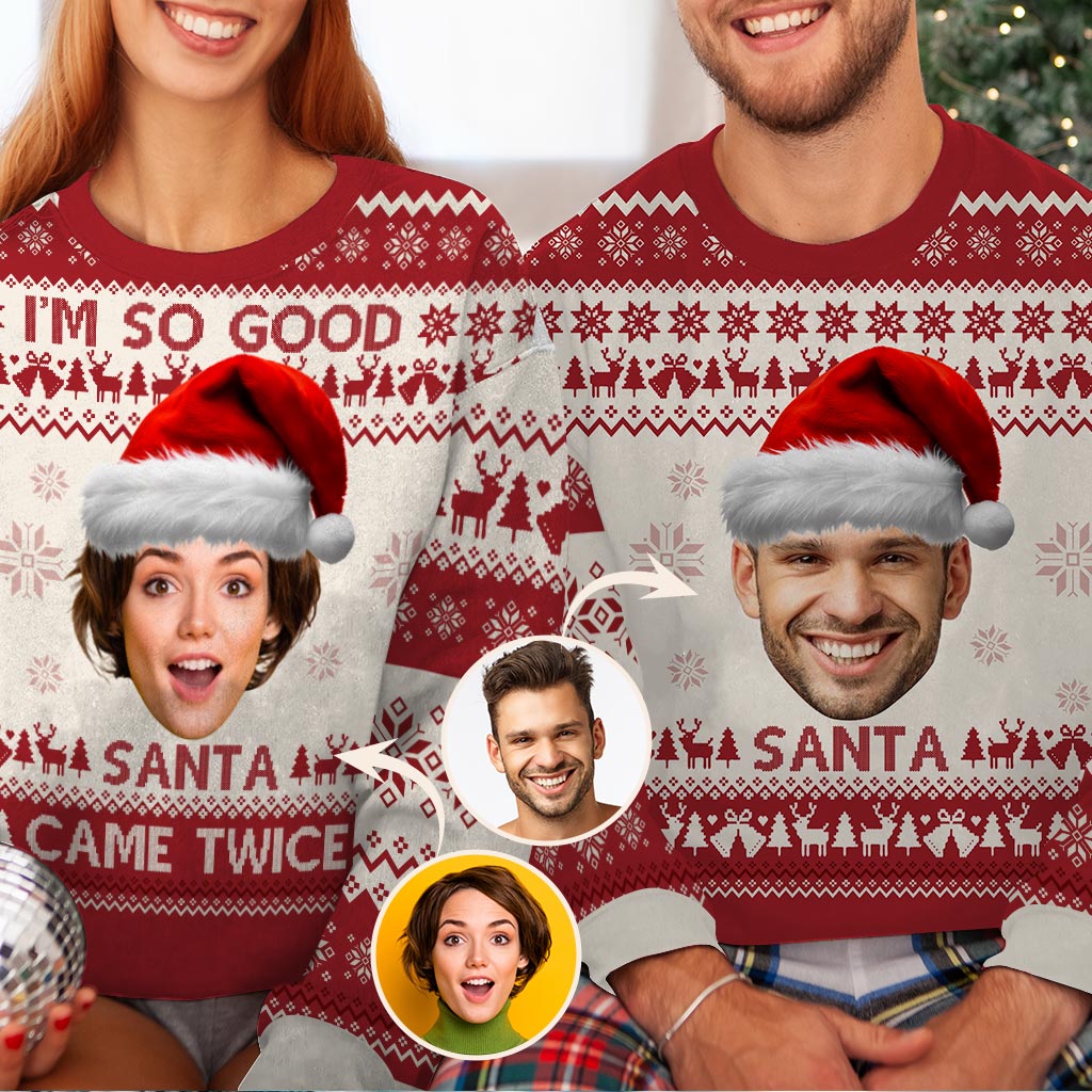 Santa Came Twice - Personalized Couple Ugly Sweater