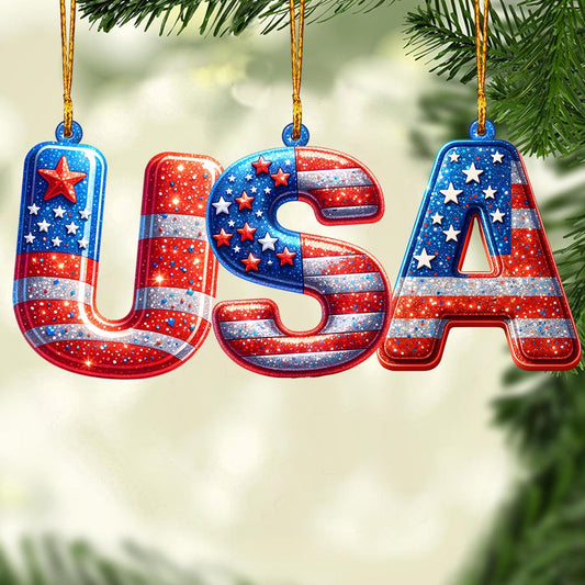 Any Letter America Flag - Personalized Family Ornament