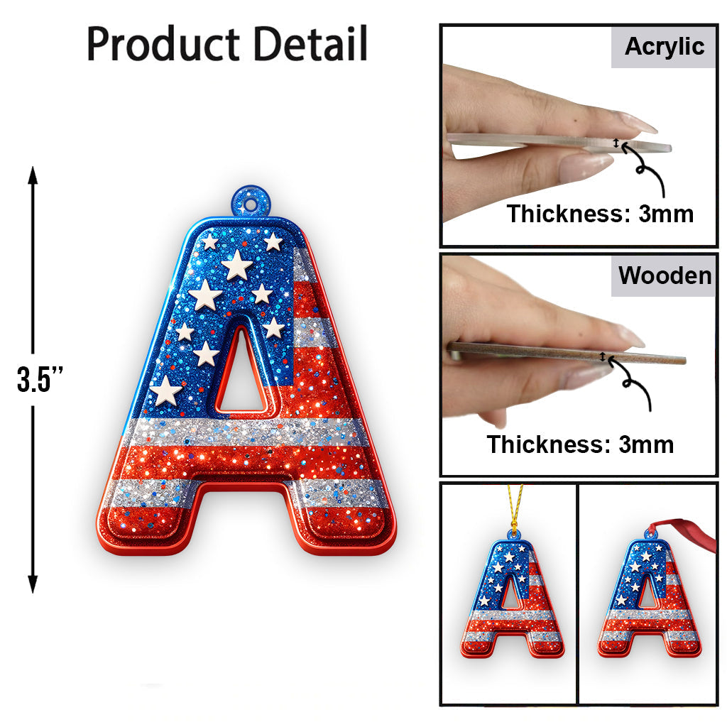 Any Letter America Flag - Personalized Family Ornament