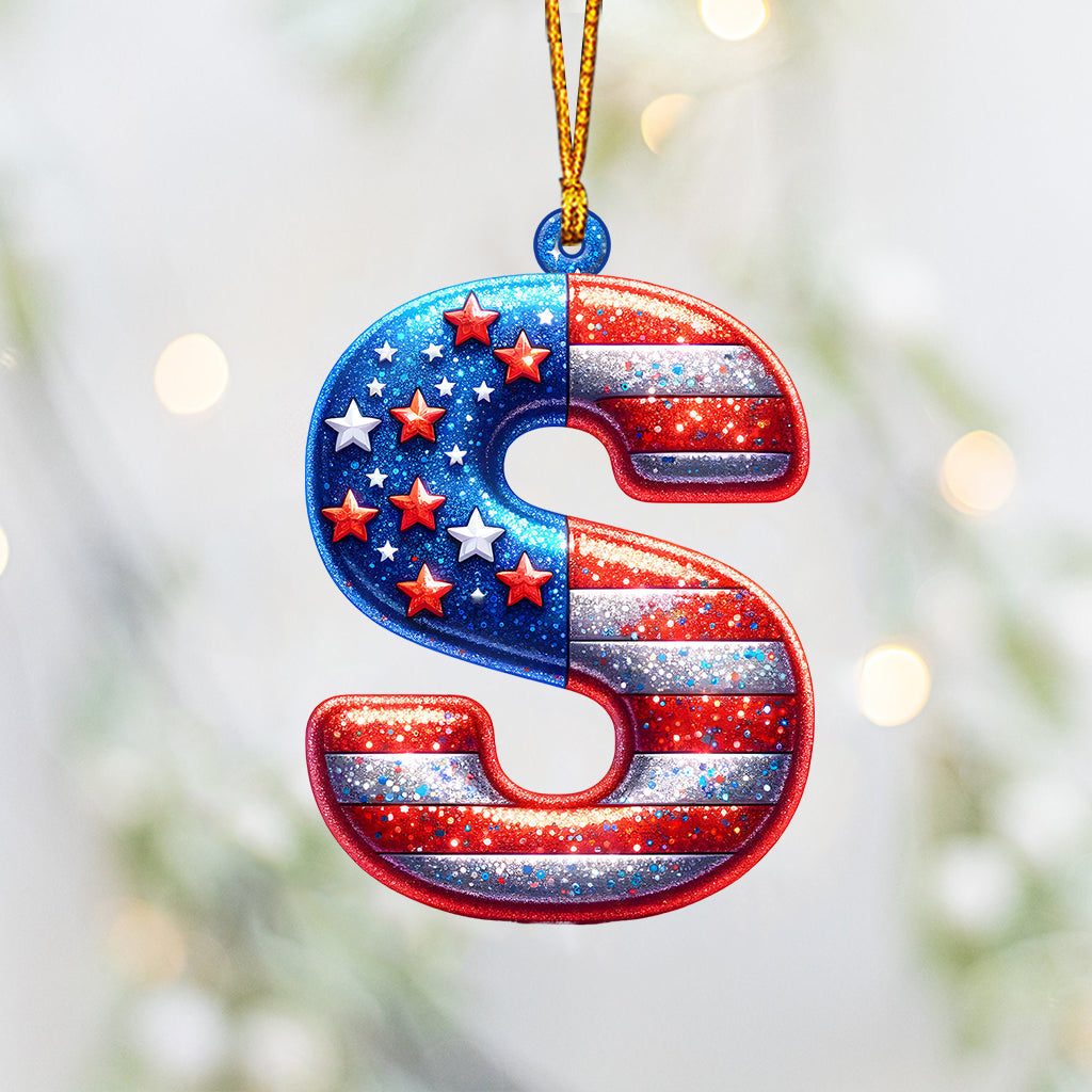Any Letter America Flag - Personalized Family Ornament