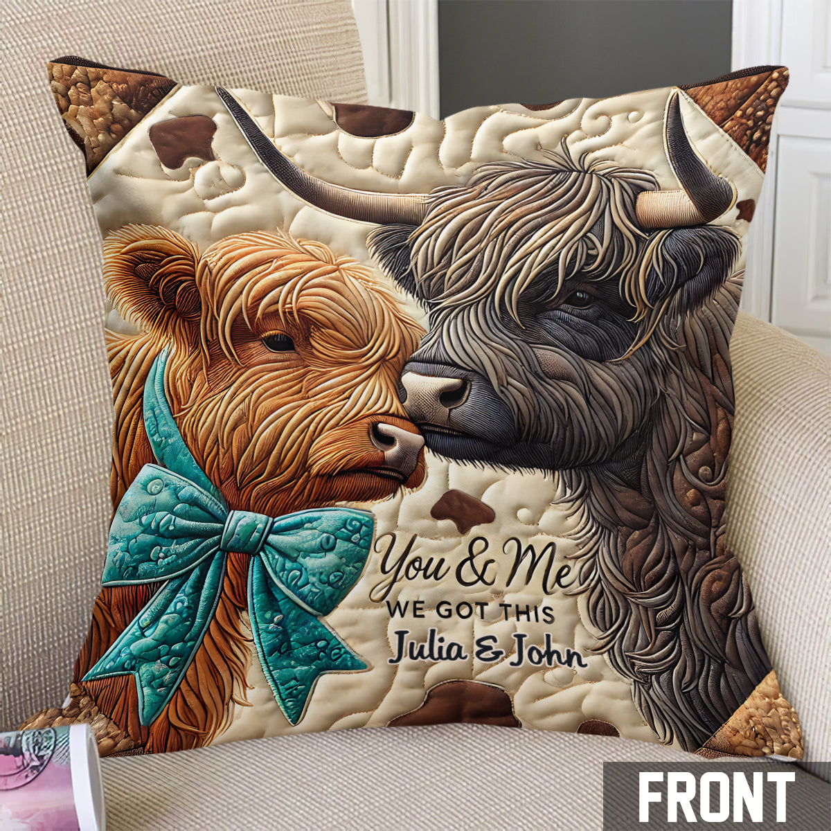 You & Me We Got This - Personalized Highland Cow Throw Pillow