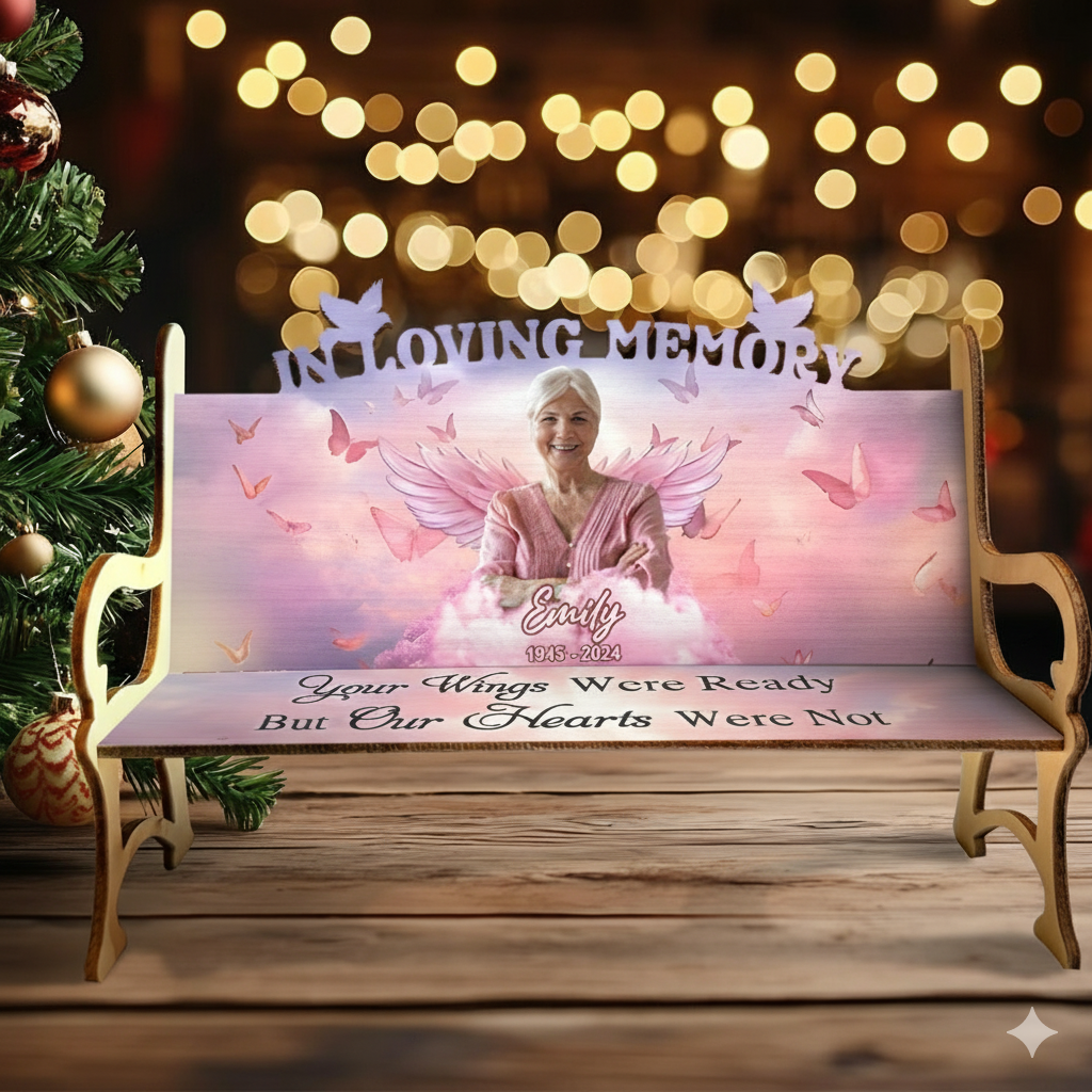 Christmas In Loving Memory Personalized Wooden Bench - A Memorial Gift to Honor Loved Ones