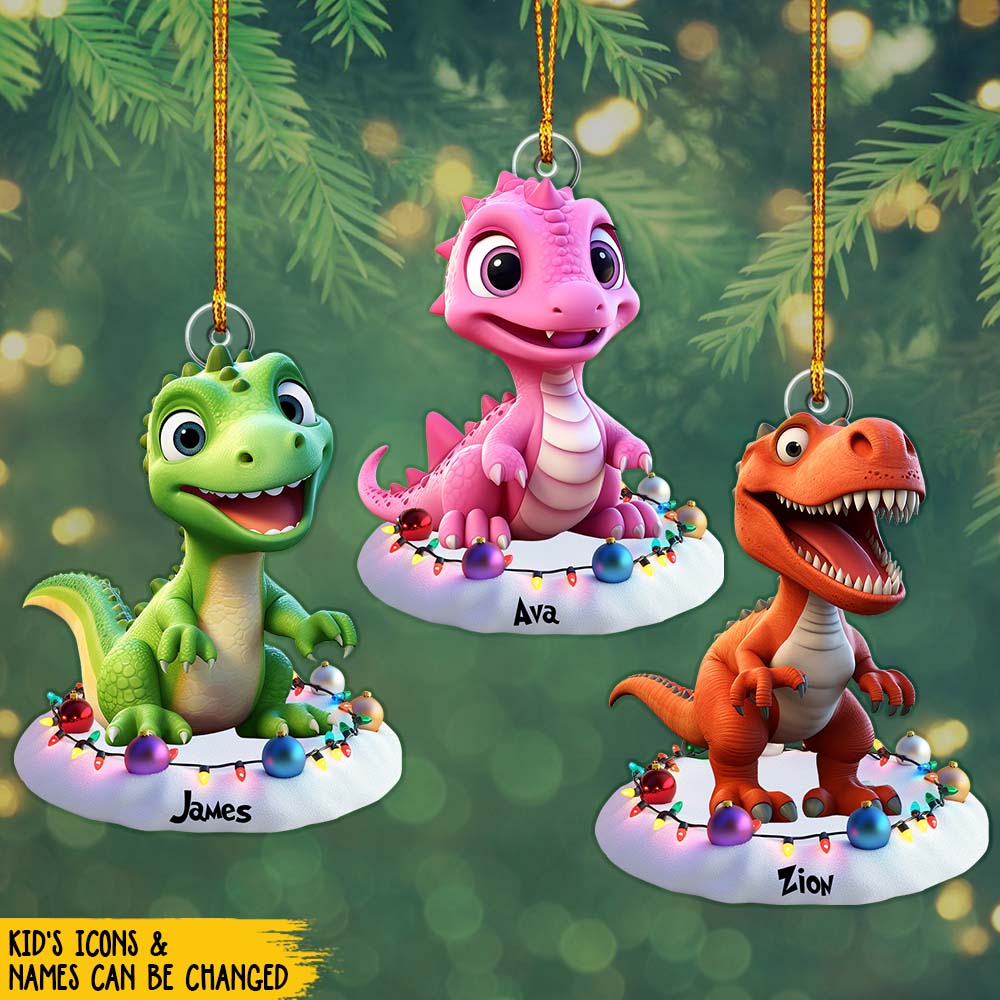 Cute Dinosaur Gift For Grandkids - Personalized Kid Custom Shaped Ornament