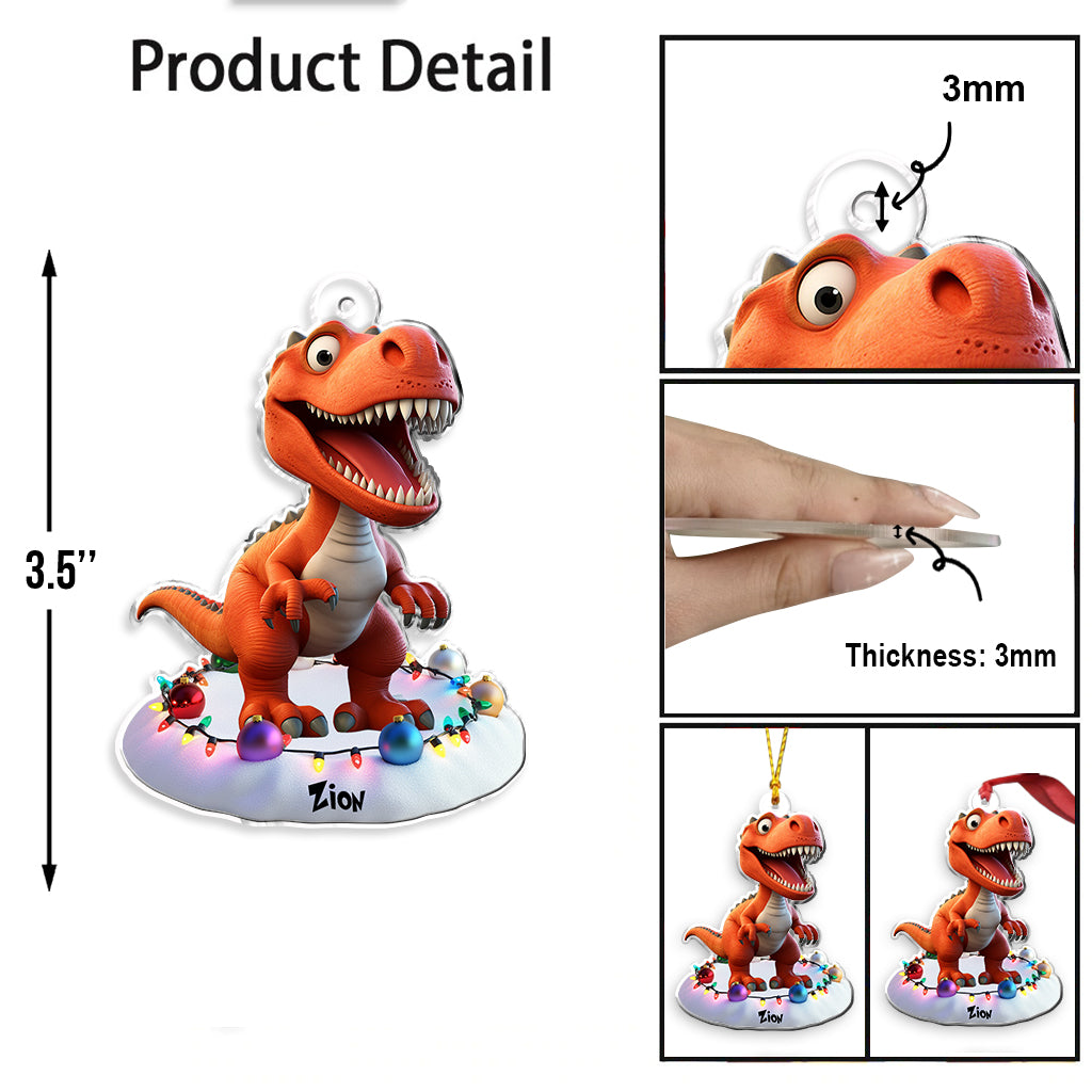 Cute Dinosaur Gift For Grandkids - Personalized Kid Custom Shaped Ornament