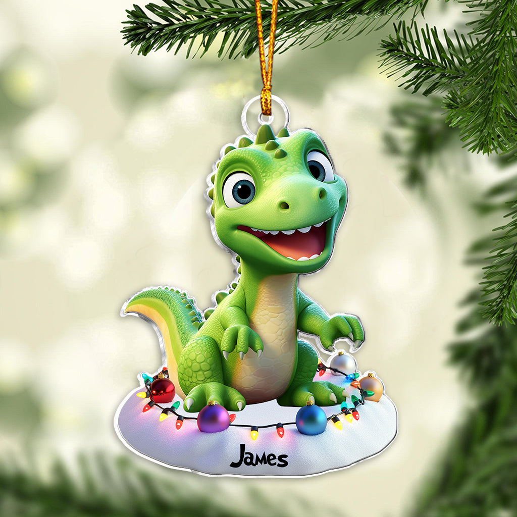 Cute Dinosaur Gift For Grandkids - Personalized Kid Custom Shaped Ornament
