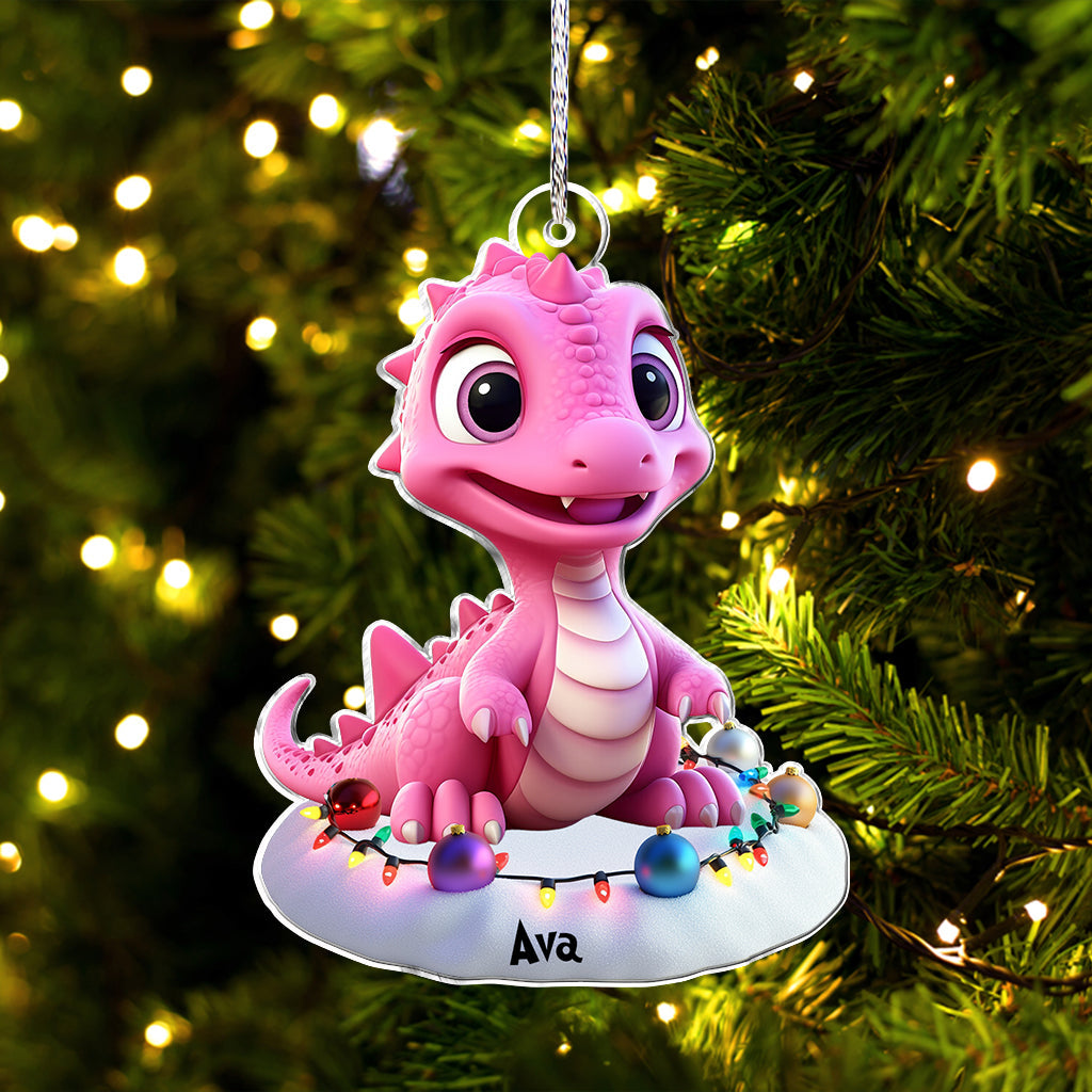 Cute Dinosaur Gift For Grandkids - Personalized Kid Custom Shaped Ornament
