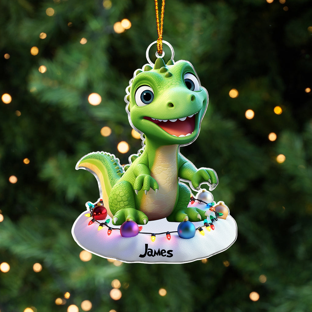 Cute Dinosaur Gift For Grandkids - Personalized Kid Custom Shaped Ornament