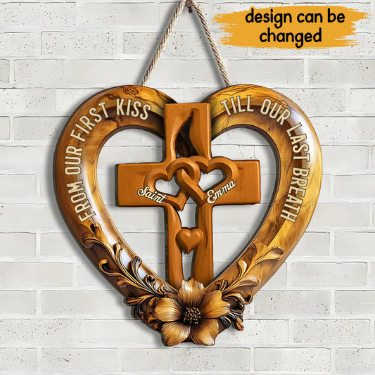From Our First Kiss - Personalized Couple Custom Shaped Wood Sign
