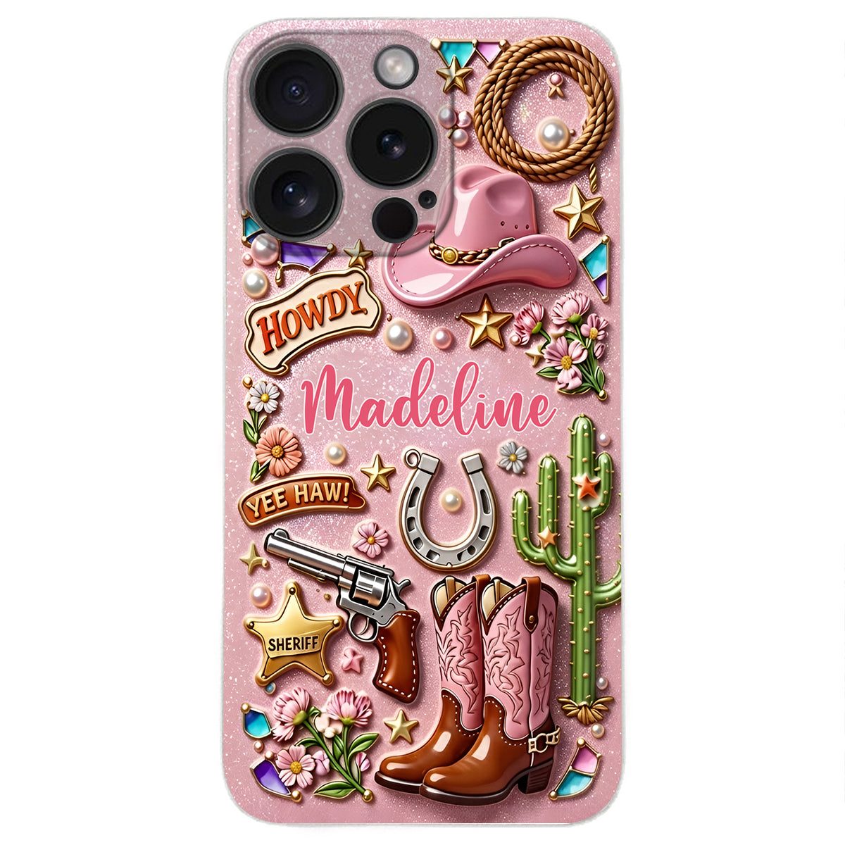 Cowgirl Gift, Whimsical Wild West Western - Personalized Cowgirl 3D Embossed Leather Phone Case