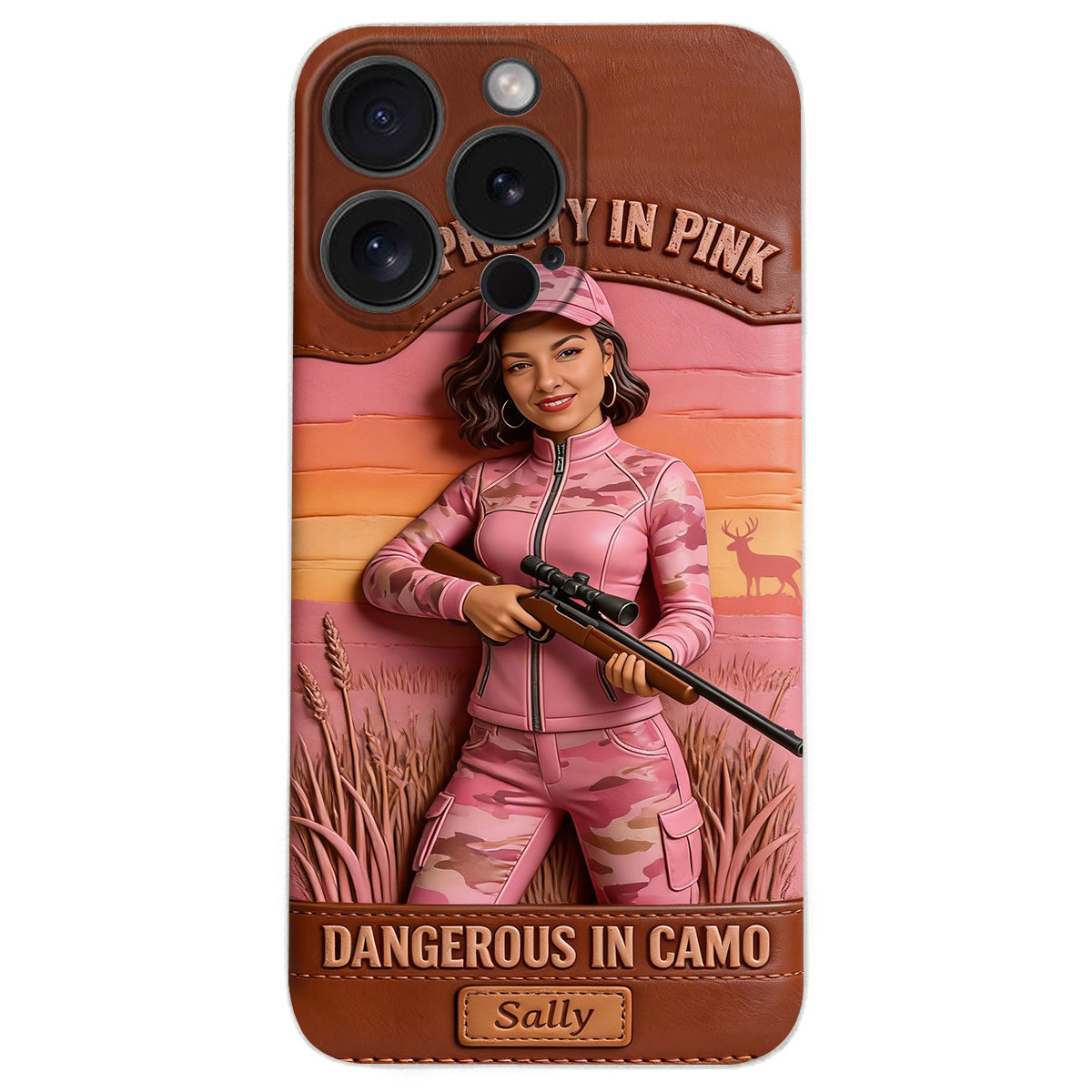Étui de téléphone en cuir personnalisé avec n'importe quelle photo de chasse dangereuse en camouflage - Étui de téléphone de chasse en cuir personnalisé