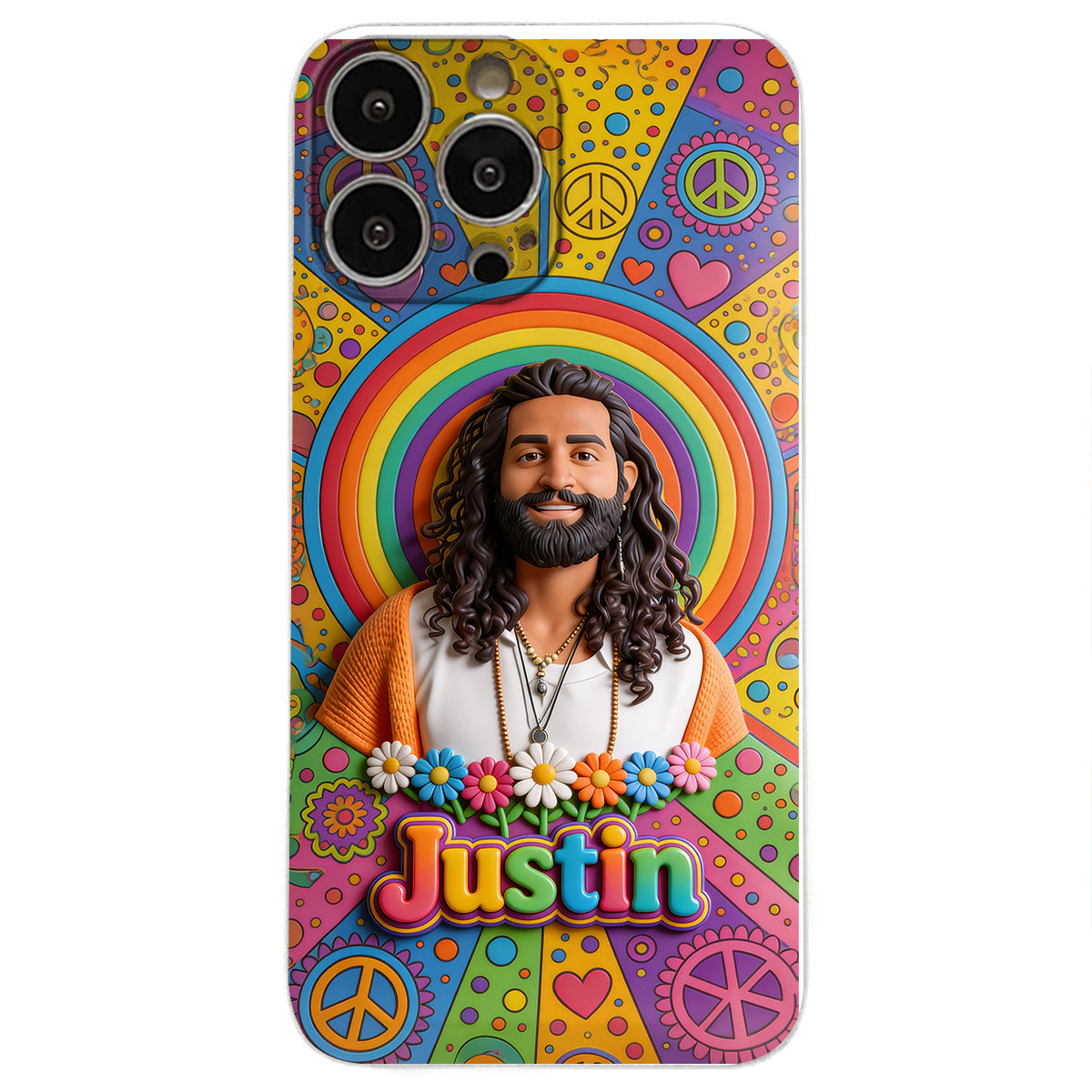 Hippie Theme, Custom From Any Image - Personalized Hippie 3D Embossed Leather Phone Case