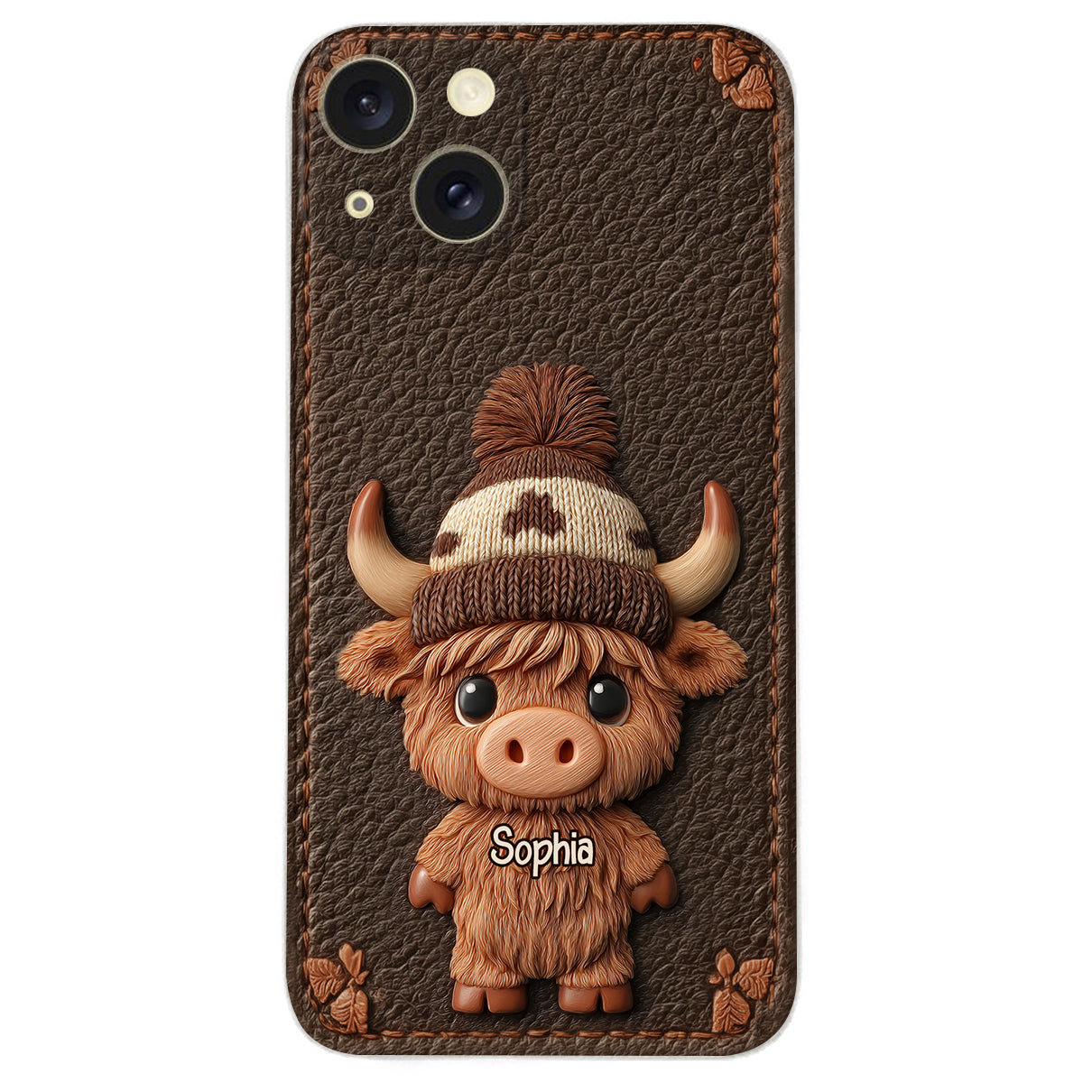 Love Highland Cows - Personalized Highland Cow Leather Phone Case