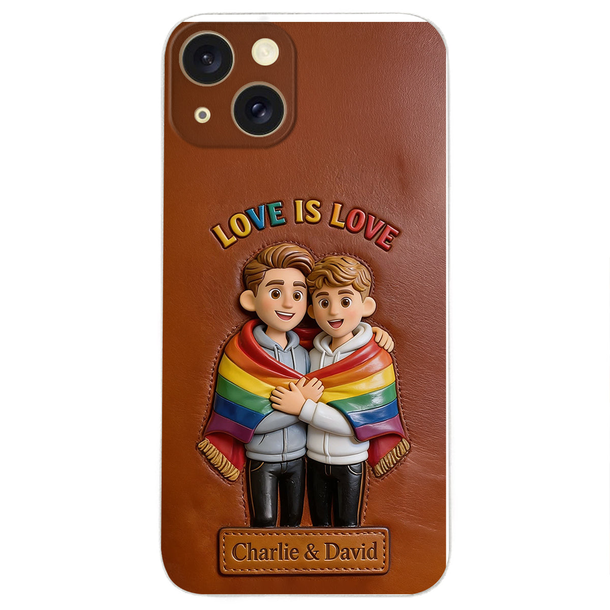 L'amour est l'amour - Coque de téléphone en cuir embossé 3D personnalisée LGBT