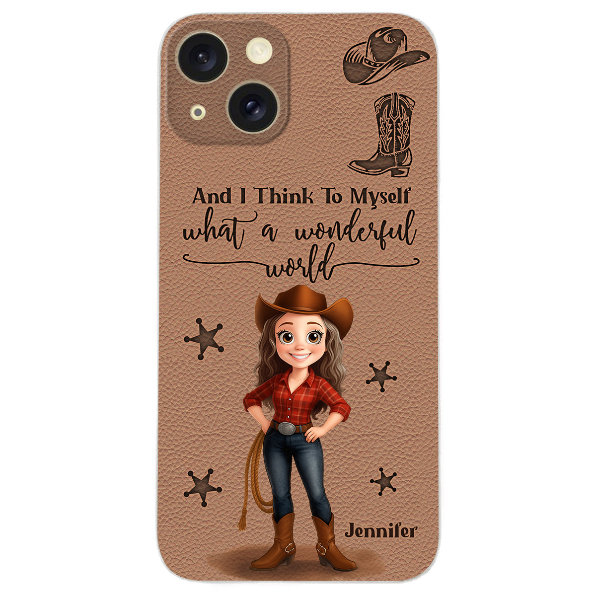 Cowgirl What A Wonderful World - Personalized Cowgirl Leather Phone Case