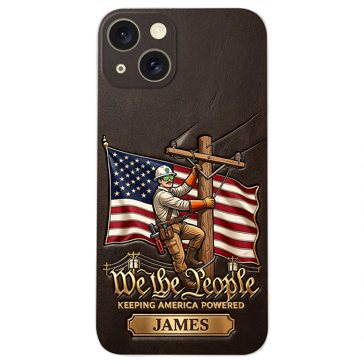 We The People - Personalized Lineman 3D Embossed Leather Phone Case