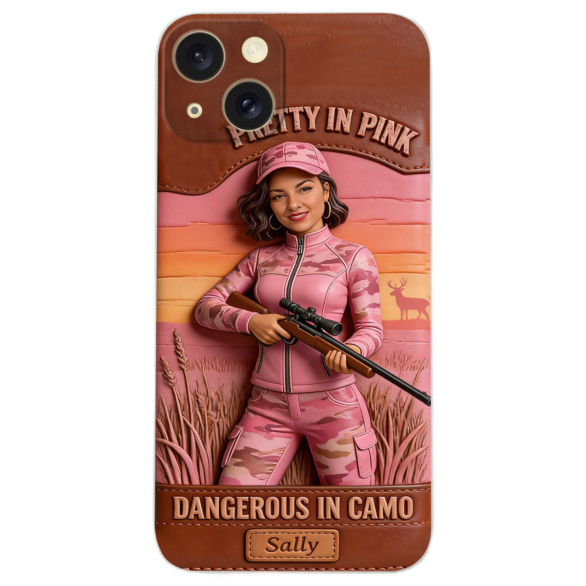 Étui de téléphone en cuir personnalisé avec n'importe quelle photo de chasse dangereuse en camouflage - Étui de téléphone de chasse en cuir personnalisé