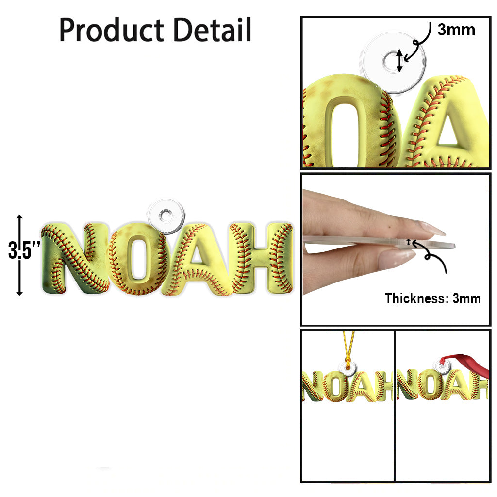 Ornement de softball personnalisé avec nom - Ornement de softball personnalisé en forme de balle