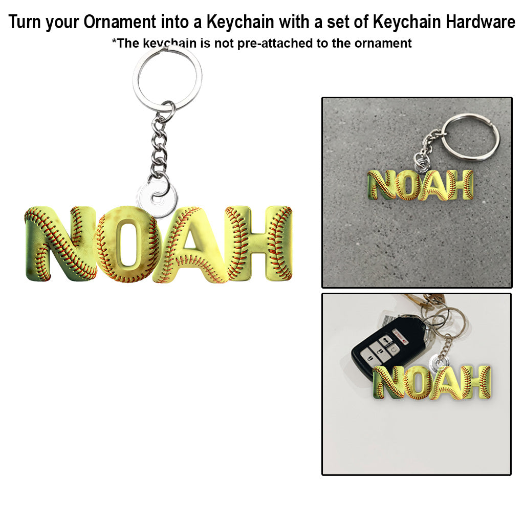 Ornement de softball personnalisé avec nom - Ornement de softball personnalisé en forme de balle