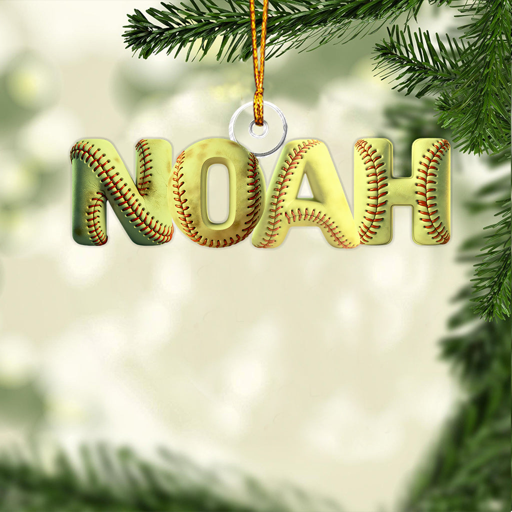 Ornement de softball personnalisé avec nom - Ornement de softball personnalisé en forme de balle