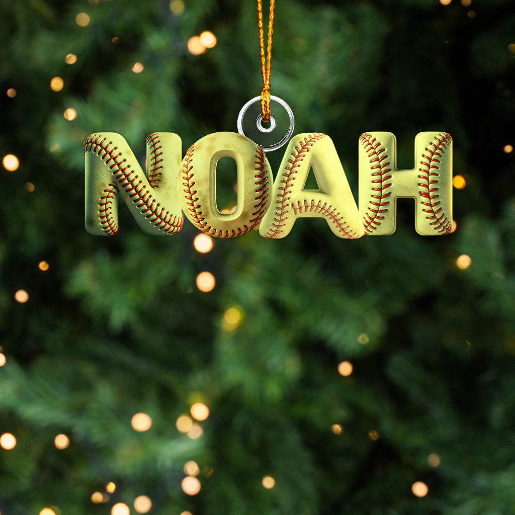 Ornement de softball personnalisé avec nom - Ornement de softball personnalisé en forme de balle