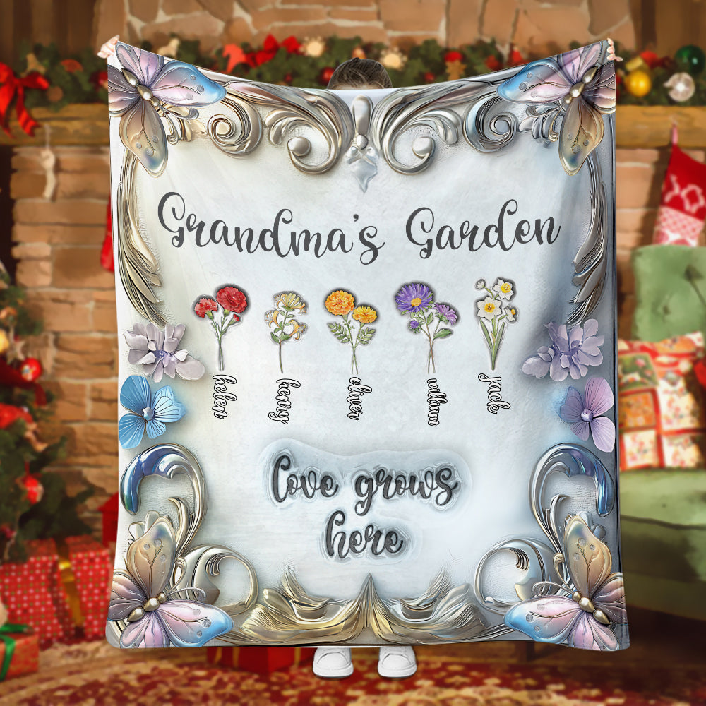 Grandma with Grandkid's Birth Flower - Personalized Grandma Blanket