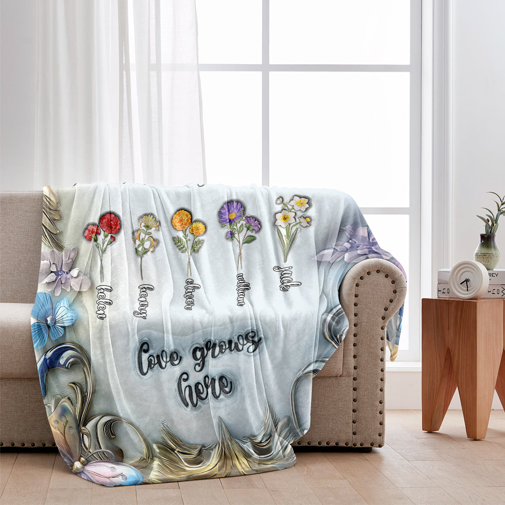 Grandma with Grandkid's Birth Flower - Personalized Grandma Blanket