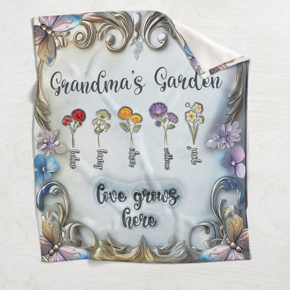 Grandma with Grandkid's Birth Flower - Personalized Grandma Blanket