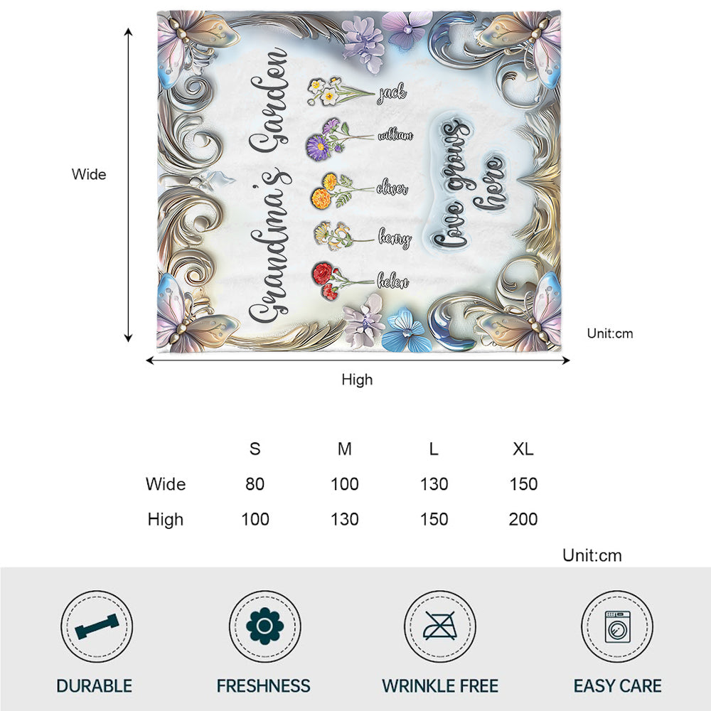 Grandma with Grandkid's Birth Flower - Personalized Grandma Blanket