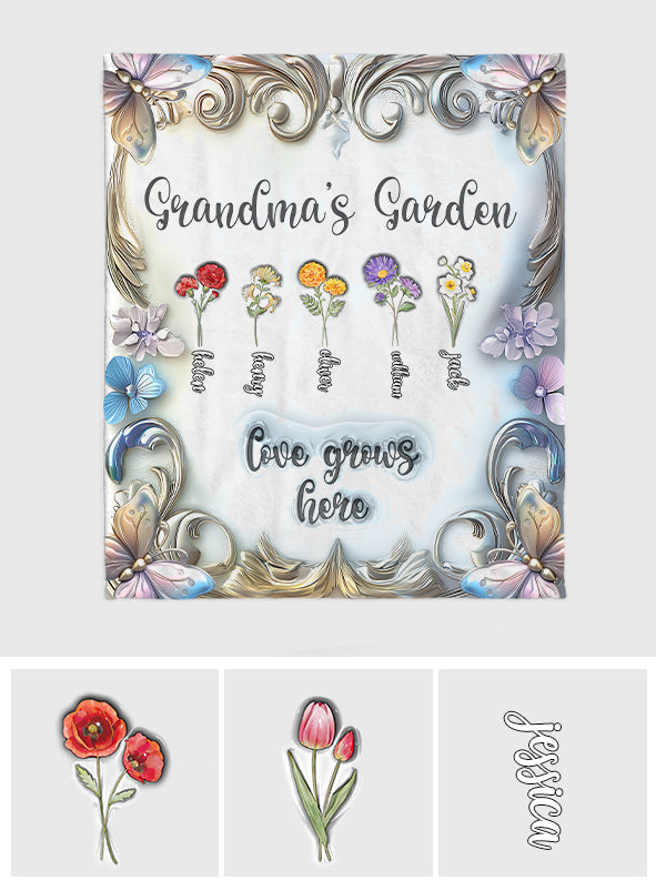 Grandma with Grandkid's Birth Flower - Personalized Grandma Blanket