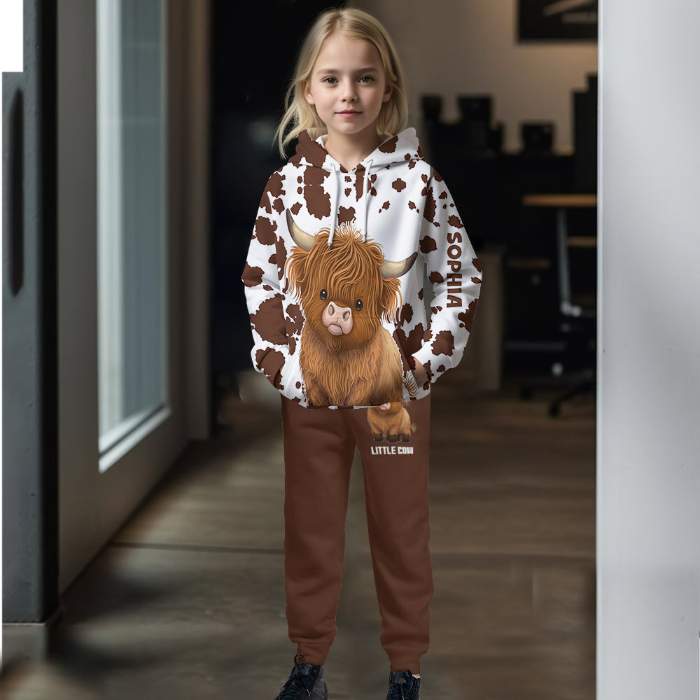 Niedliches Hochlandrind – Personalisierter Hochlandrind-Kinderhoodie und Kinder-Jogginghose
