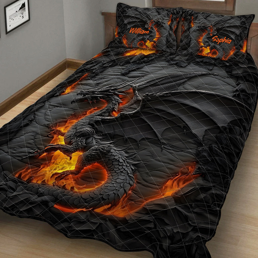 Fire Dragon - Personalized Dragon Quilt Set