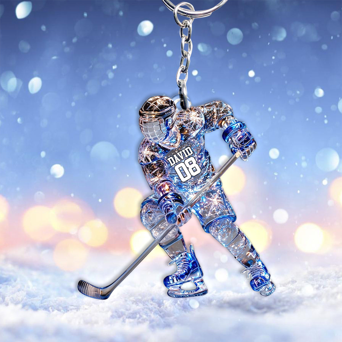 Sparkling Ice Hockey Player - Personalized Hockey Keychain